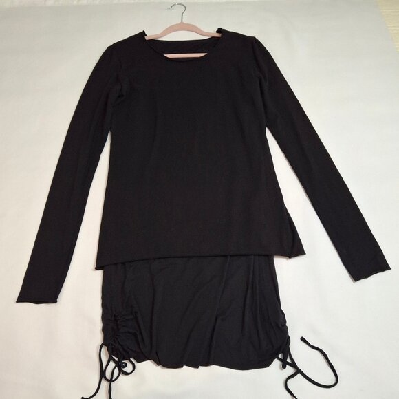 Lamps 2-Layer Bodycon Dress Size M Drawstring Side Ruching Long Sleeves Stretch - Picture 2 of 16